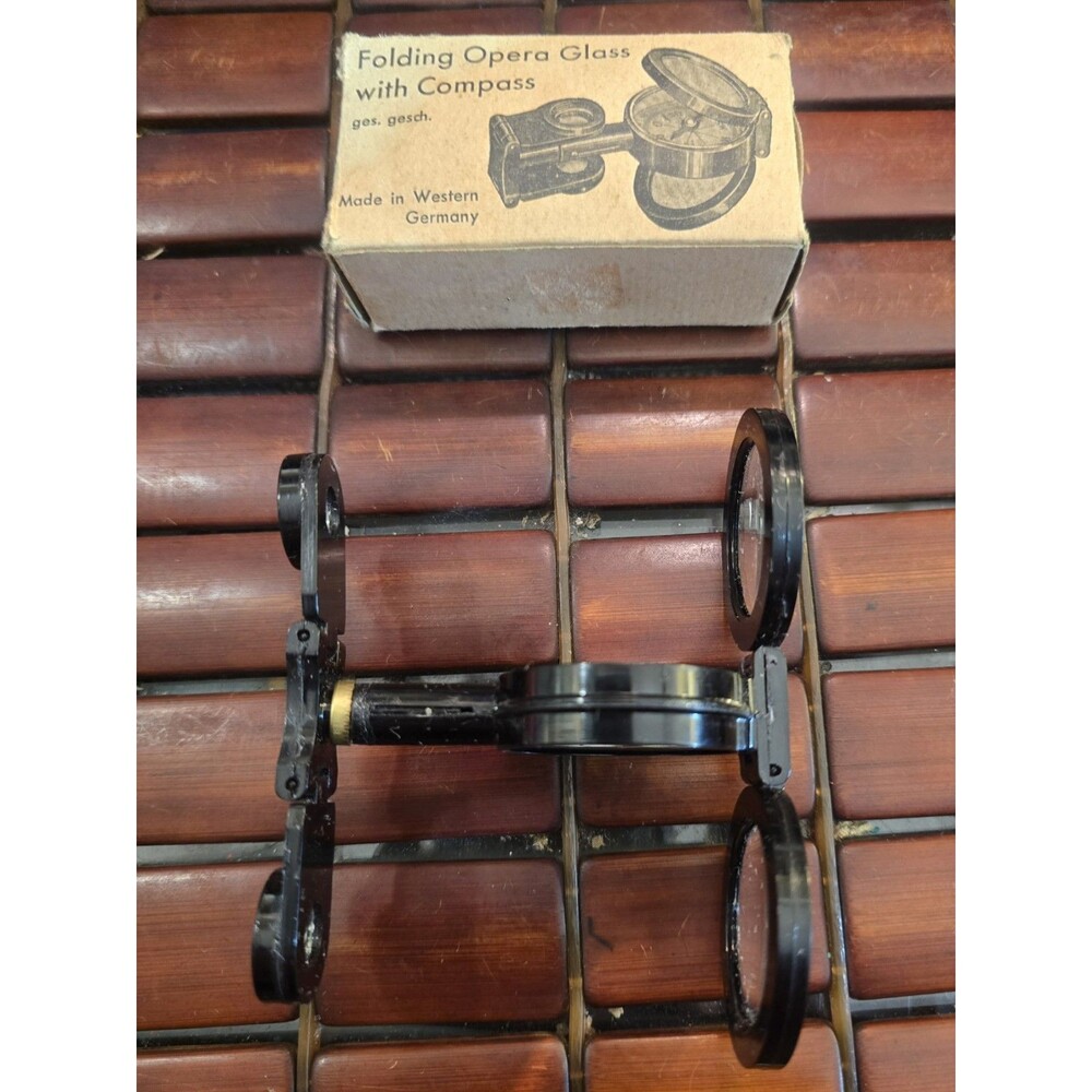 Folding Opera Glasses W/Compass Vintage Spy 1950s West Germany w/ Original Box